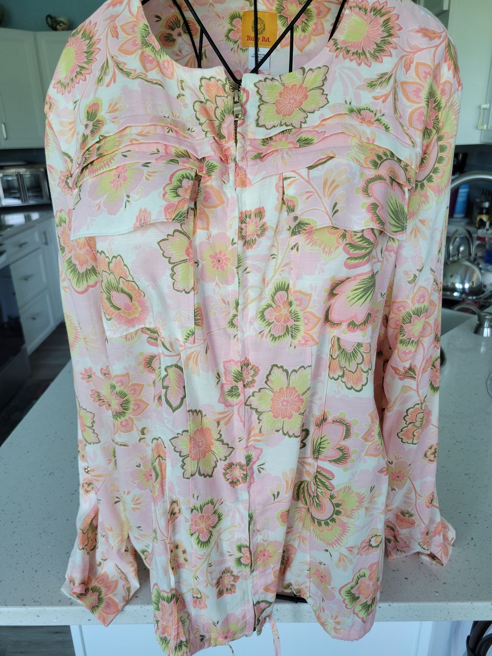 Ruby Rd. Pink and Green Floral Zip-Up Blouse/jacket
